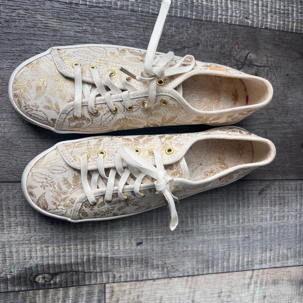Keds x Rifle Paper Co. Gold Cream Sneakers Classic Casual Style Size 7.5